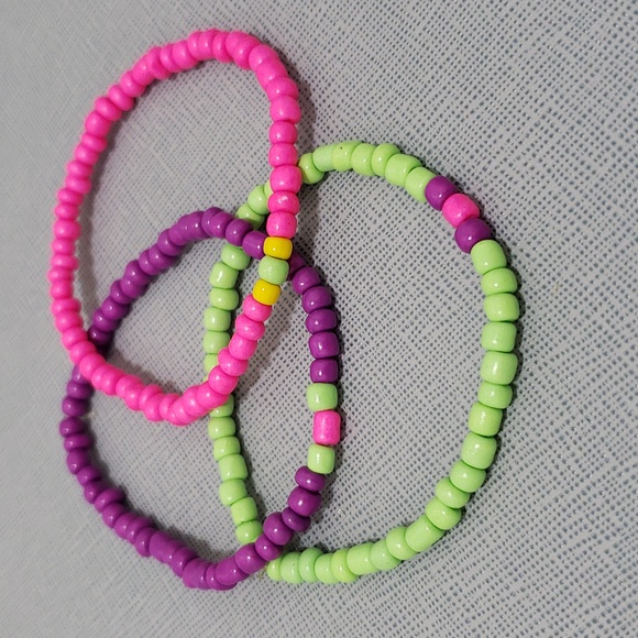 New Fun Bright Pretty Pop of Color Small Bead Neon Stretch Bracelets For Adults - Picture 2 of 5